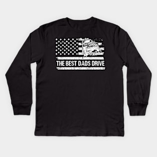 The Best Dads Drive Jeeps American Flag Father's Day Gift Papa Jeep 4th of July Kids Long Sleeve T-Shirt